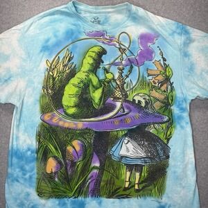 Liquid Blue Shirt Mens XL Blue Tie Dye Alice in Wonderland Caterpillar Smoking